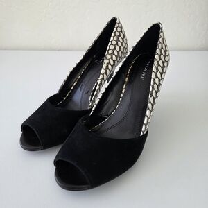 Tahari Black Suede Peep-Toe Pumps